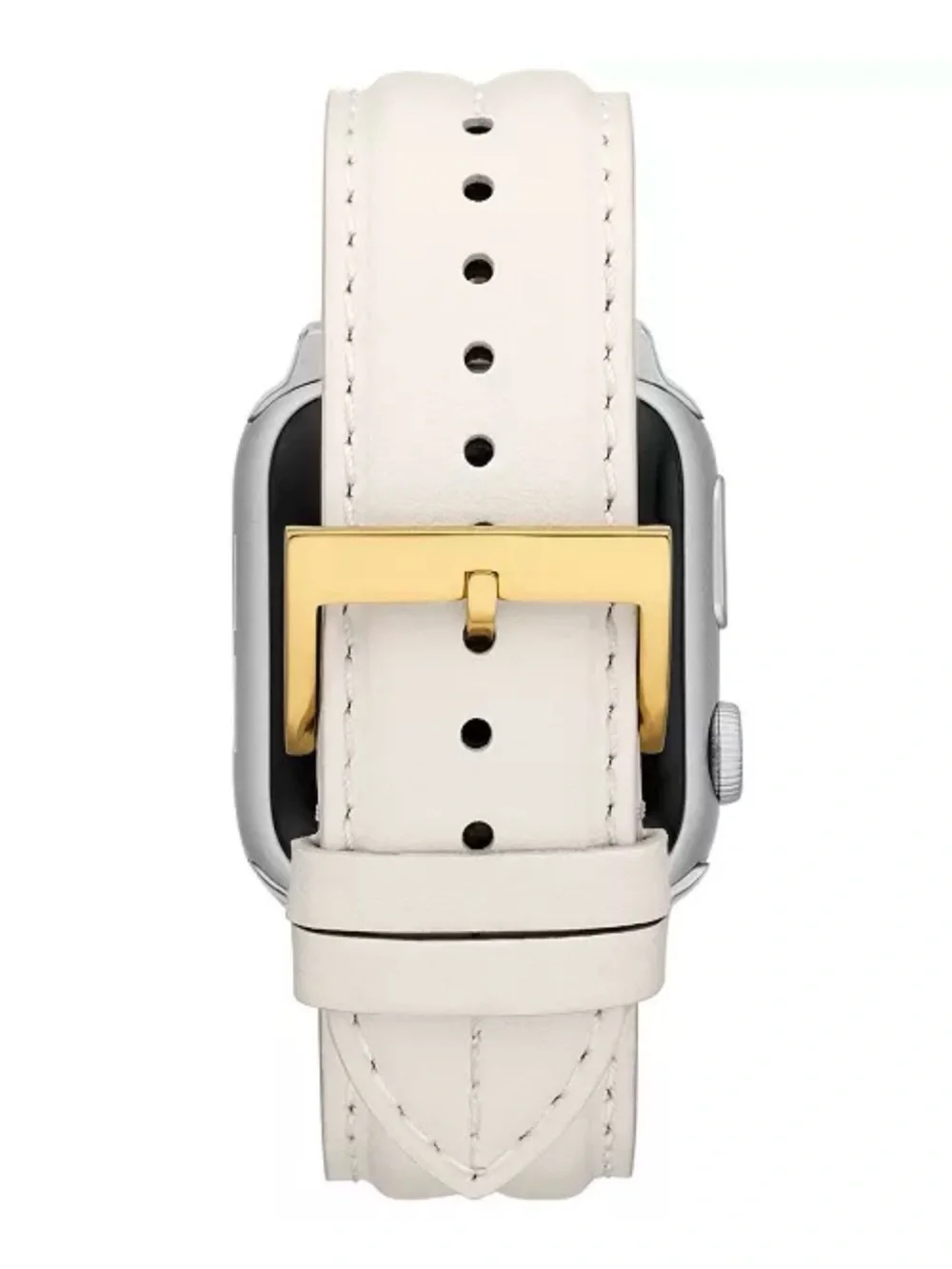 Tory Burch Ivory Leather Apple Watch Band with Gold Logo Hardware